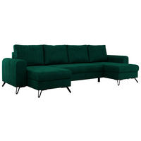 WOHNLANDSCHAFT AXEL U Velvet Dunkelgrün - Schwarz/Grün, Textil/Metall (312/90/140cm) - MKS