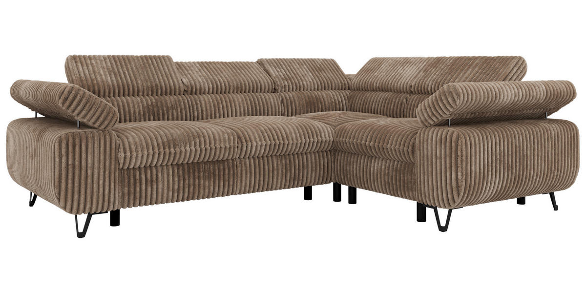 ECKSOFA ORSO L Braun Cord - Rechts Seite - Schwarz/Braun, Textil/Metall (268/197cm) - MKS
