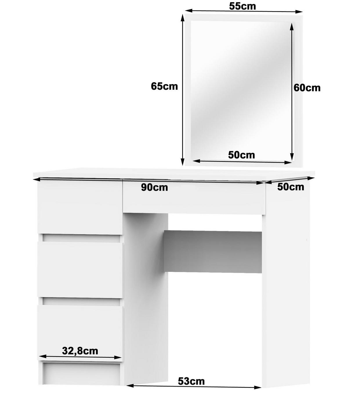 MĂSUȚĂ de machiaj cu oglindă - alb, compozit lemnos (90/142/50cm) - RAUMHIRSCH FURNITURE