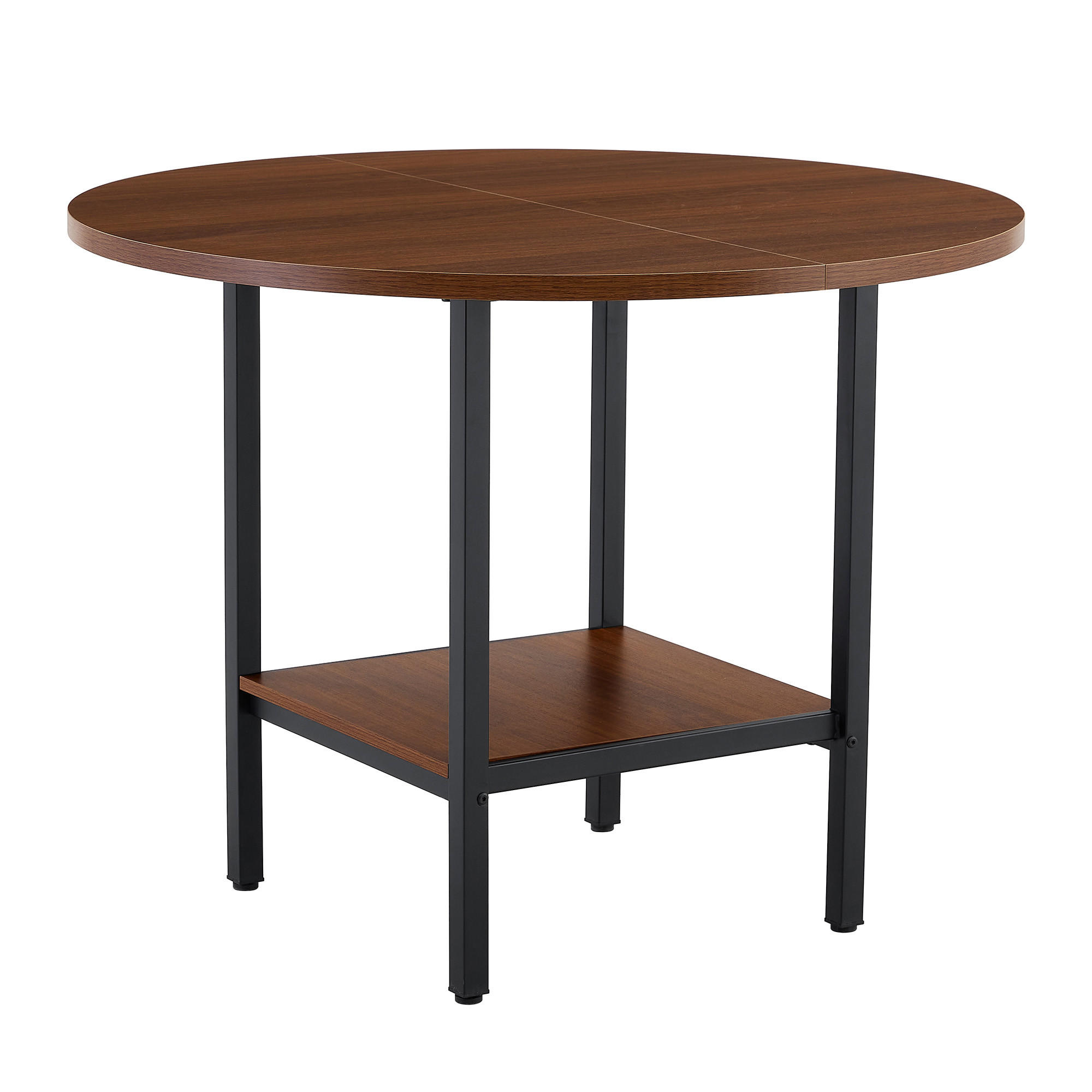ESSTISCH in Walnussfarben mit Stauraumregal und Metallrahmen für Küche und Esszimmer, B100/T100/H77 cm - Walnussfarben/Schwarz, Holzwerkstoff/Metall (100/100/77cm) - STILVORA