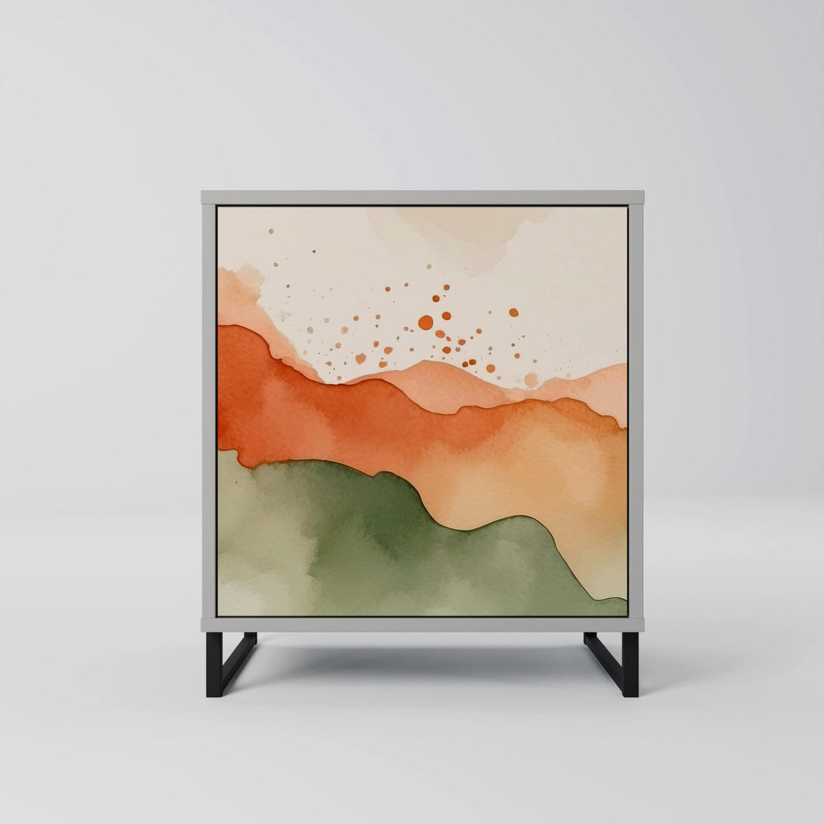 SIDEBOARD WATERCOLOUR PEAKS, Grau, 57,5x42x77,5 cm, Schräge Buchenholzfüße - Buchefarben/Multicolor, Holzwerkstoff/Buchenholz (57.5/77.5/42cm) - SpaceRebels