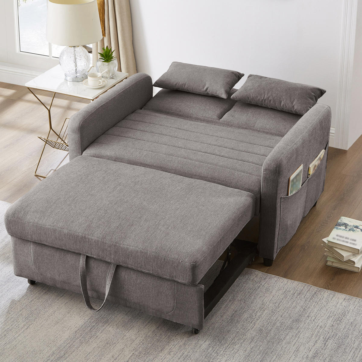 SOFABETT mit Schlaffunktion 166x95 cm Baumwoll-Leinen Grau - Grau, Metall (77/82.5/114cm) - Meubliv