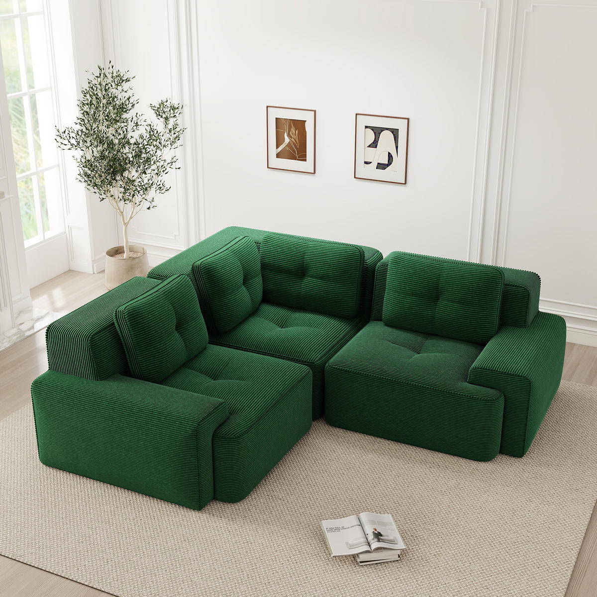3-SITZER Sofa 177x104x69 cm aus Cordstoff rahmenlos modular, grün - Grün, Textil (104/69/177cm)
