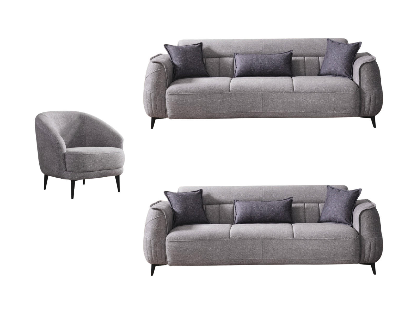 SITZGARNITUR Cordoba, Grau Stellvariante 3+3+1 - Grau, Holzwerkstoff/Kunststoff (245/85/104cm)