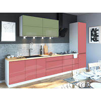 KÜCHENZEILE Florence 8-teilig Blassgrün / Altrosa 392 / 59 / 207 cm - Altrosa/Grün, Holzwerkstoff (392/207/59cm) - Feldmann-Wohnen