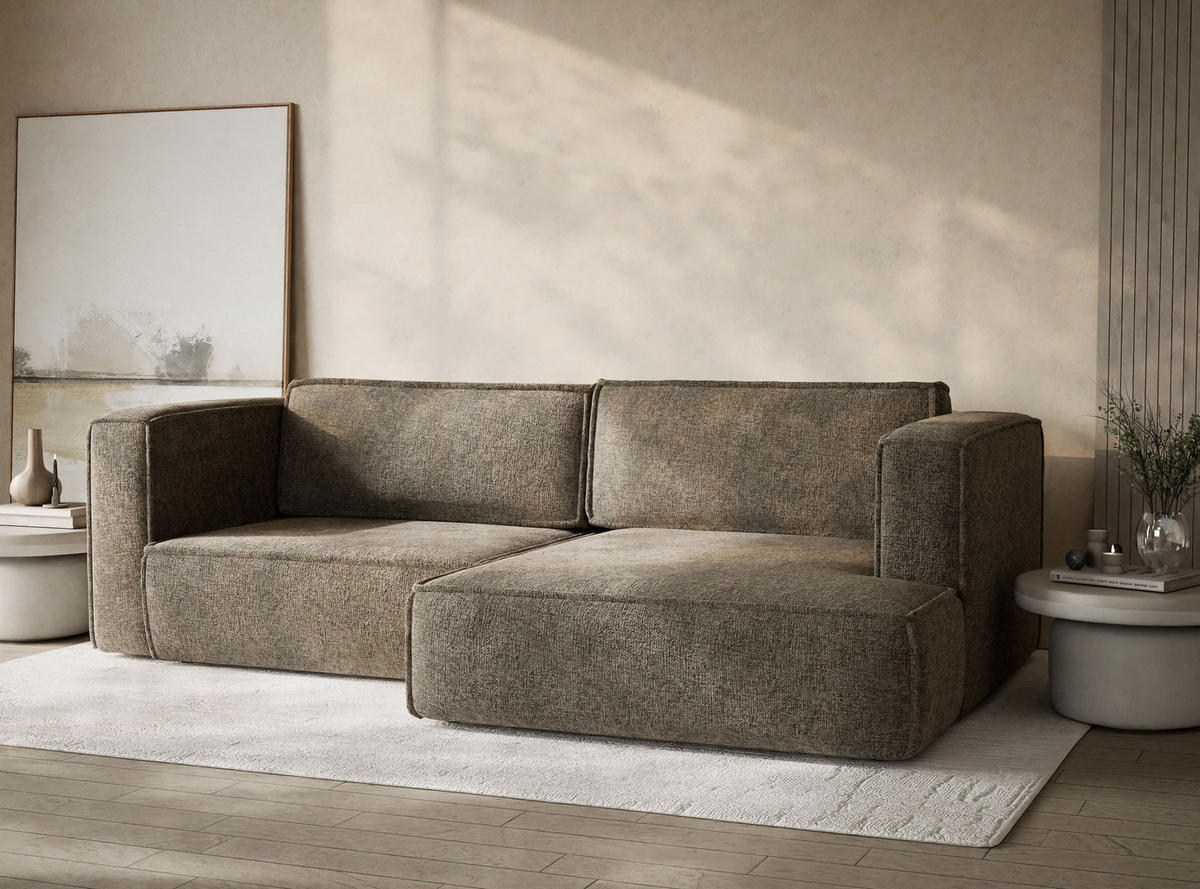 ECKSOFA MIT SCHLAFFUNKTION Velto Braun Chenille-Stoff - Schwarz/Braun, Holz/Holzwerkstoff (250/152cm) - Maison de Reve