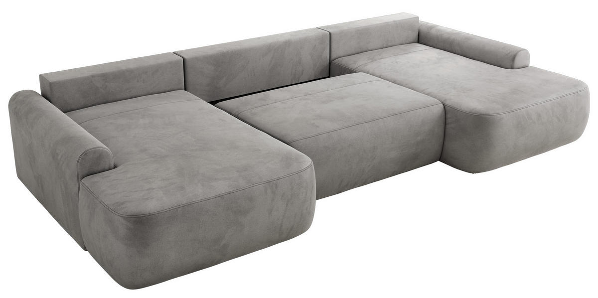 WOHNLANDSCHAFT CUBO U Hellgrau Velvet - Hellgrau/Schwarz, Kunststoff/Textil (370/100/187cm) - MKS