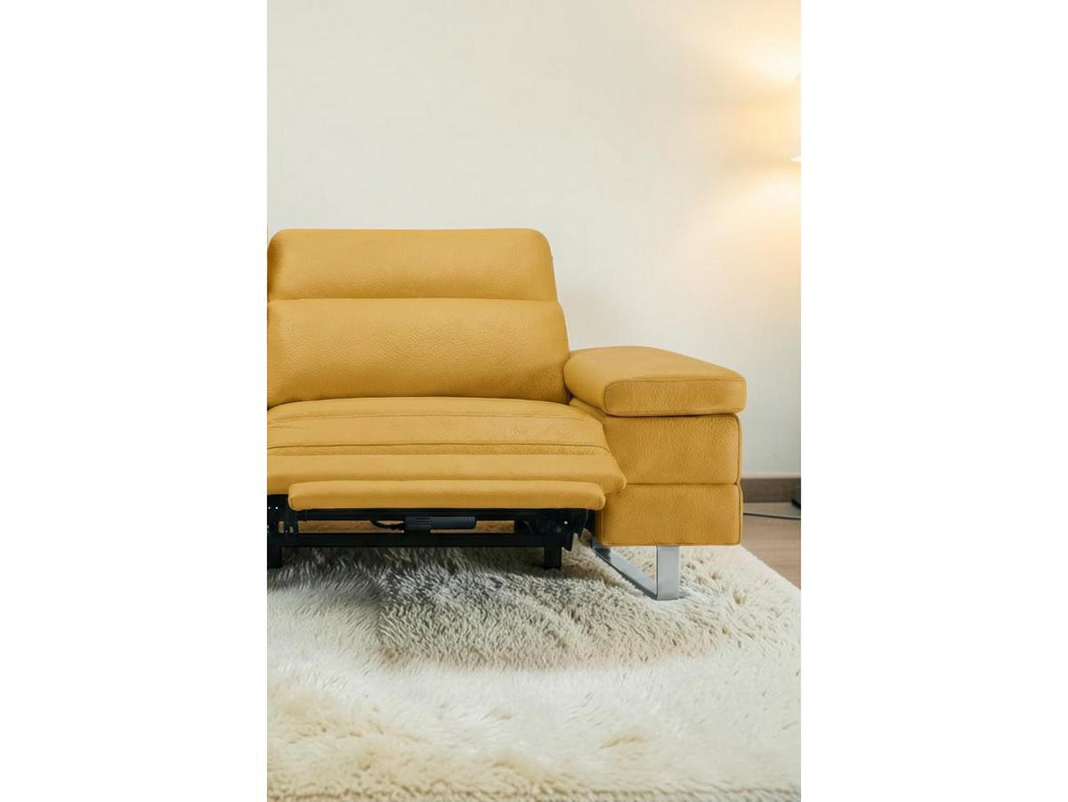 3-SITZER Sofa Virage Echtleder mit 2 x Relaxfunktion Senfgelb - Gelb, Leder/Metall (212/75/109cm)