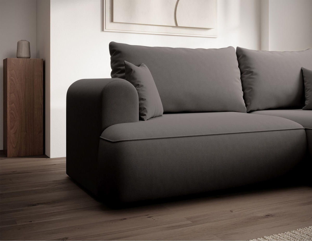 ECKSCHLAFSOFA Ovo Mini Dunkelgrau Easy-Clean-Samtbezug - Dunkelgrau/Schwarz, Kunststoff/Textil (238/156cm) - Selsey