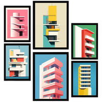 POSTER Set Mit 6 Bauhaus Rosa A3 & A4 Schwarzer Rahmen - Schwarz, Papier (29/3cm) - Nacnic