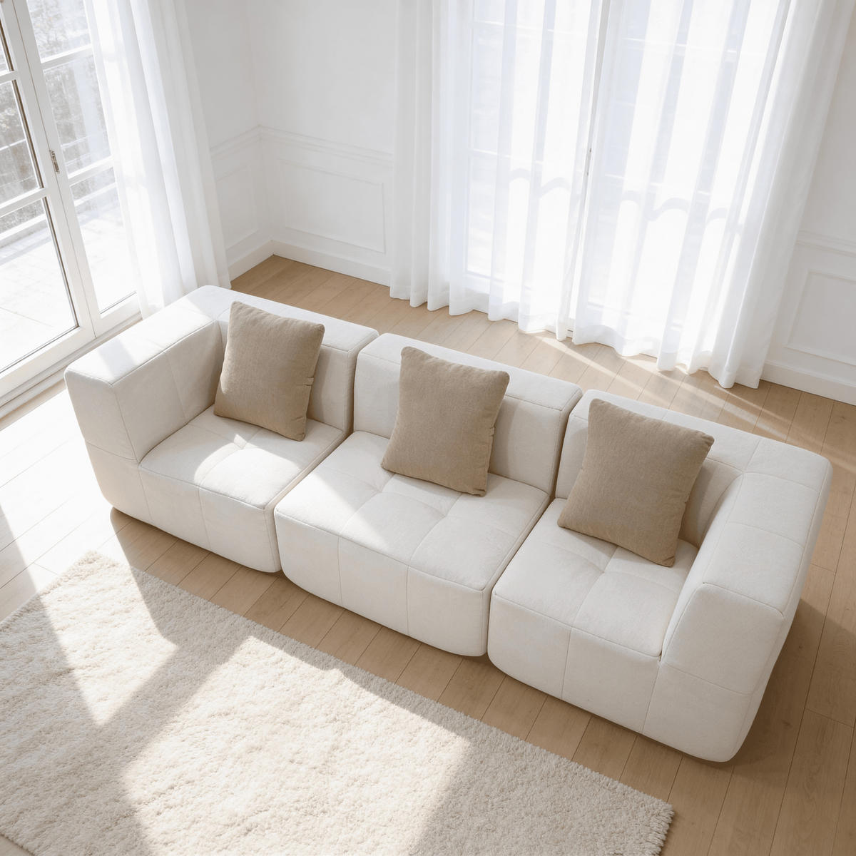 WOHNZIMMERSOFA Eden Simple 3-Sitzer - Weiß Sand - Beige, Textil (92/71/92cm) - COCO Living