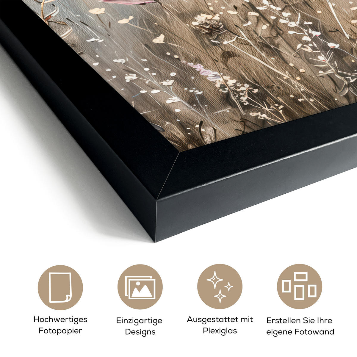 GERAHMTES BILD Blumen - Rosa - Modern - Beige 20x30 cm - Beige, Papier (20/30cm) - MuchoWow