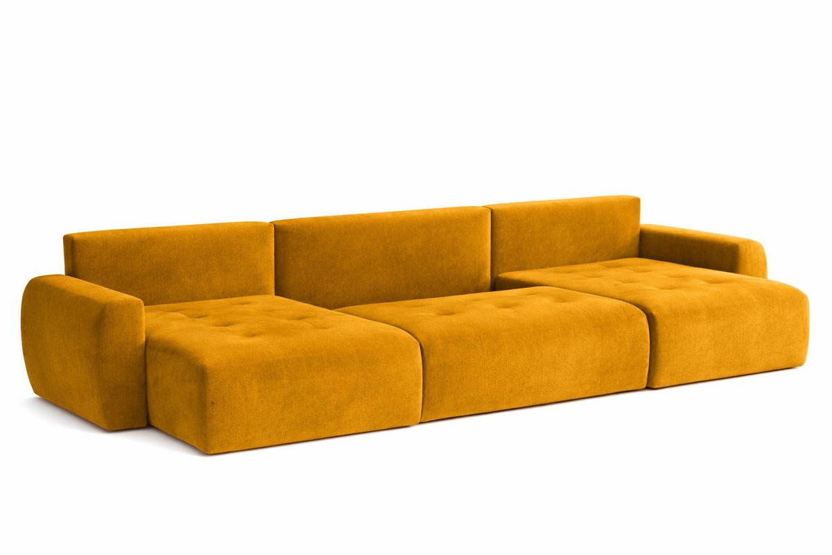 ECKSOFA Mit Schlaffunktion Und Bettkasten U-Form Ivo U, Veloursstoff Salvador, Gelb - Gelb, Holz (342/142cm) - Kaiser Möbel