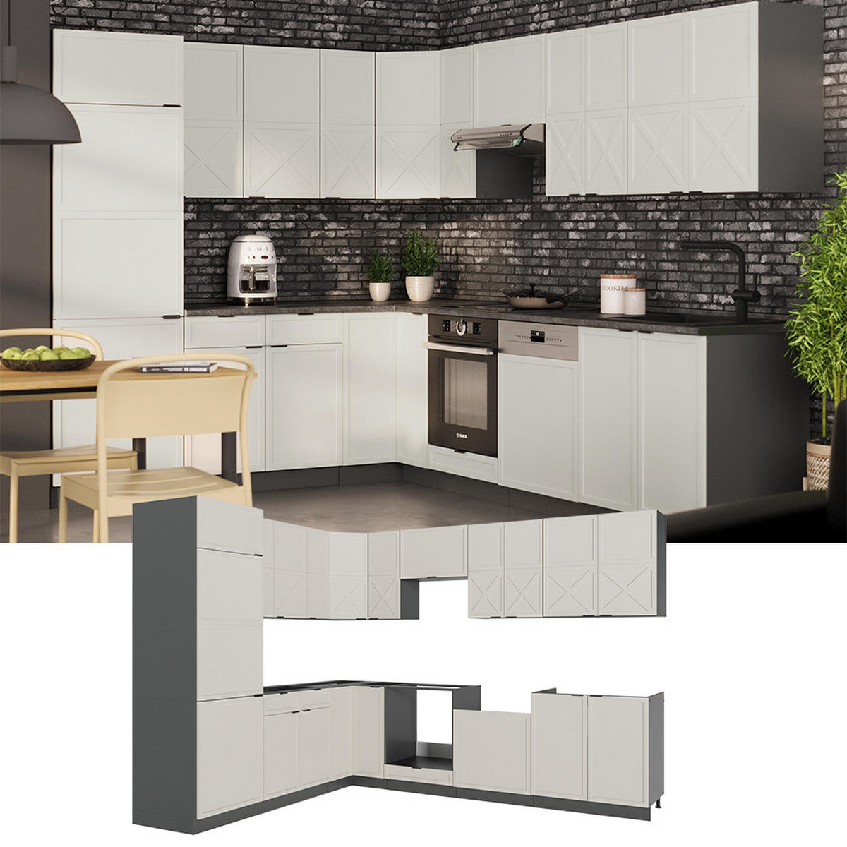 ECKKÜCHE Fame-Line GrauBeige/Anthrazit 227 x 287 cm, AP Anthrazit - Anthrazit/Grau, Holzwerkstoff (287/81.6/60cm) - Vicco