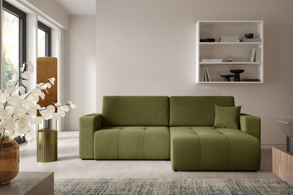 ECKSOFA Augusto - Grün, Holzwerkstoff/Textil (244/149cm) - Fun Möbel