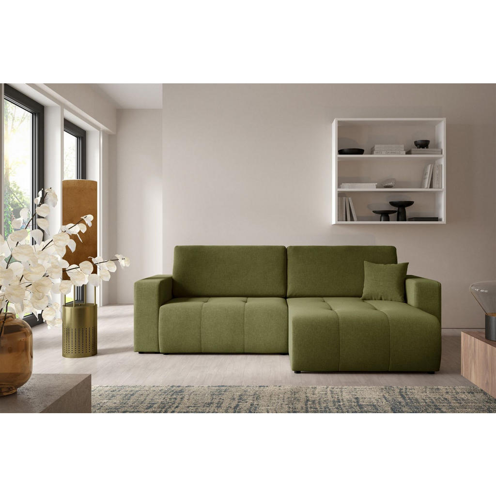 Thumbnail - Fun Möbel Ecksofa, Grün, Textil, Ottomane rechts, 244x149 cm, Wohnzimmer, Sofas & Couches, Wohnlandschaften, Ecksofas