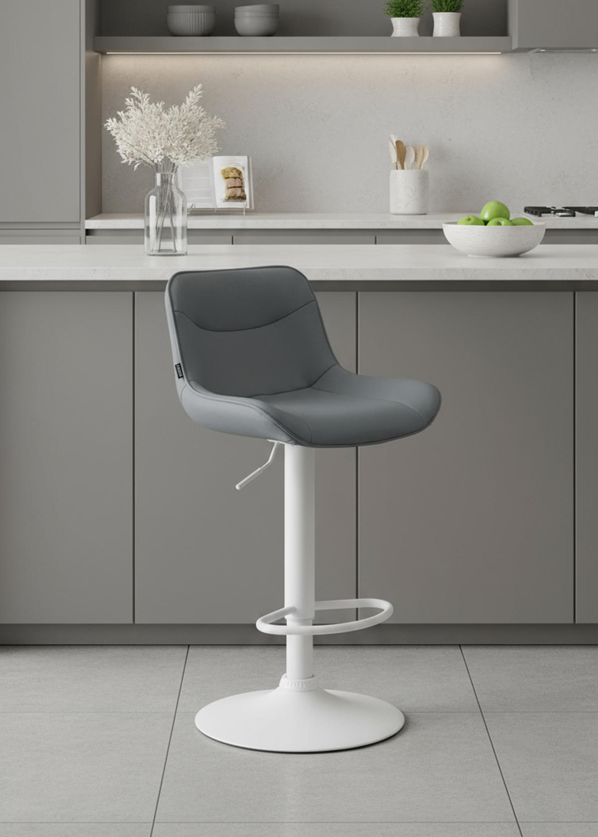 BARHOCKER 2er Set Vulcano Kunstleder weiß grau - Weiß/Grau, Kunststoff/Metall (49/106/51cm) - TPFLiving