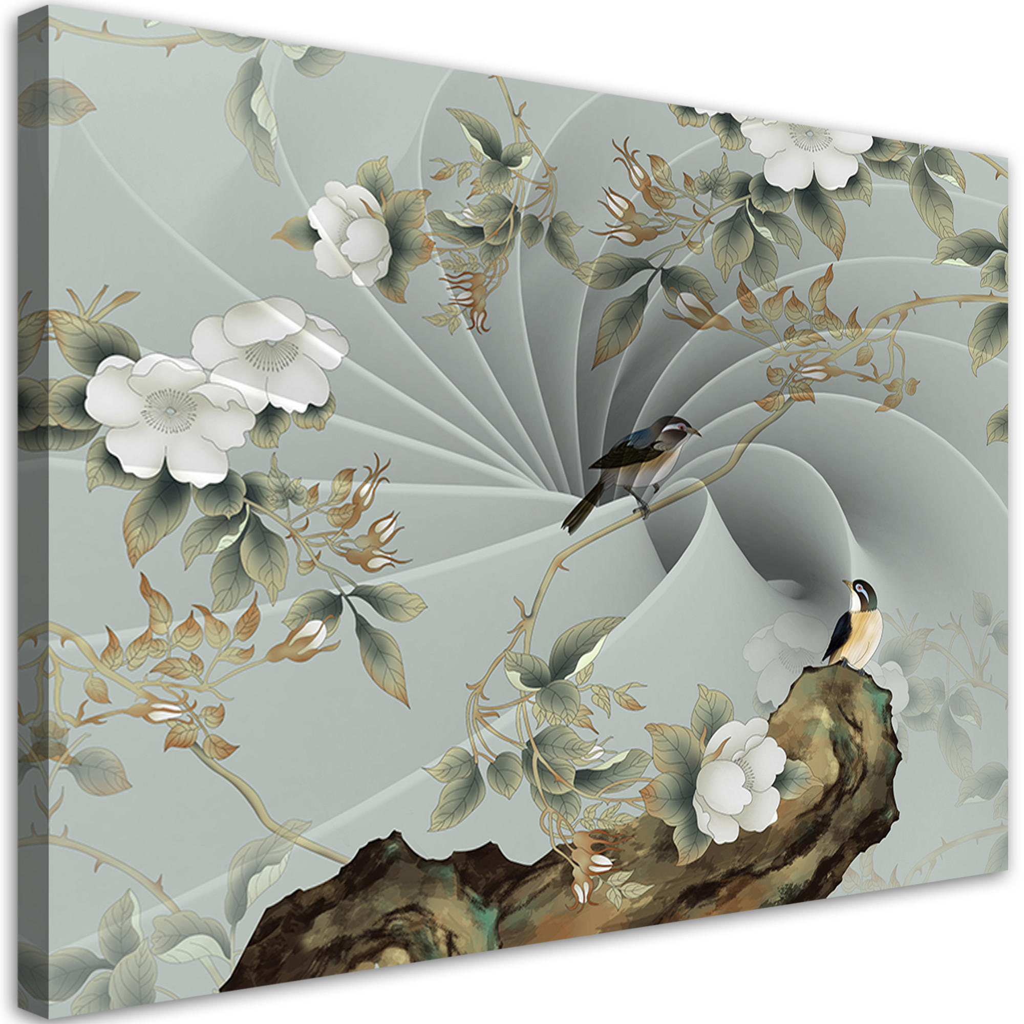 WANDBILD vogel auf einem ast - Grün, Textil (60/40cm) - Feeby