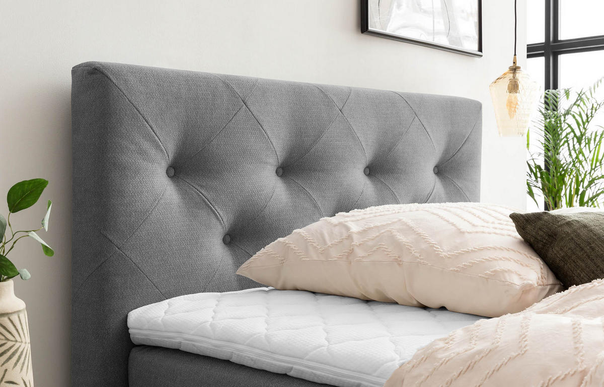 BOXSPRINGBETT MARBO 140x200 Anthrazit H2 und H3 mit Bettkasten 7-Zonen Taschenfederkern Matratze inkl. Visco Topper und Eiche - Anthrazit, Textil (140/200cm) - Belanoti