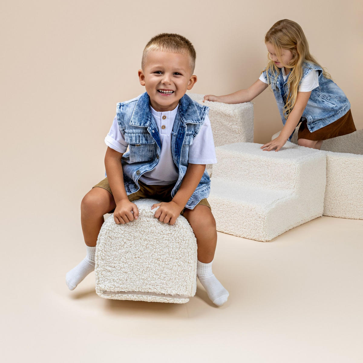 BÄLLEBAD klein mit Schaumstoff Bausteinen, Bearly, Creme - Koralle/Silberfarben, Textil (250/45/30cm) - MeowBaby