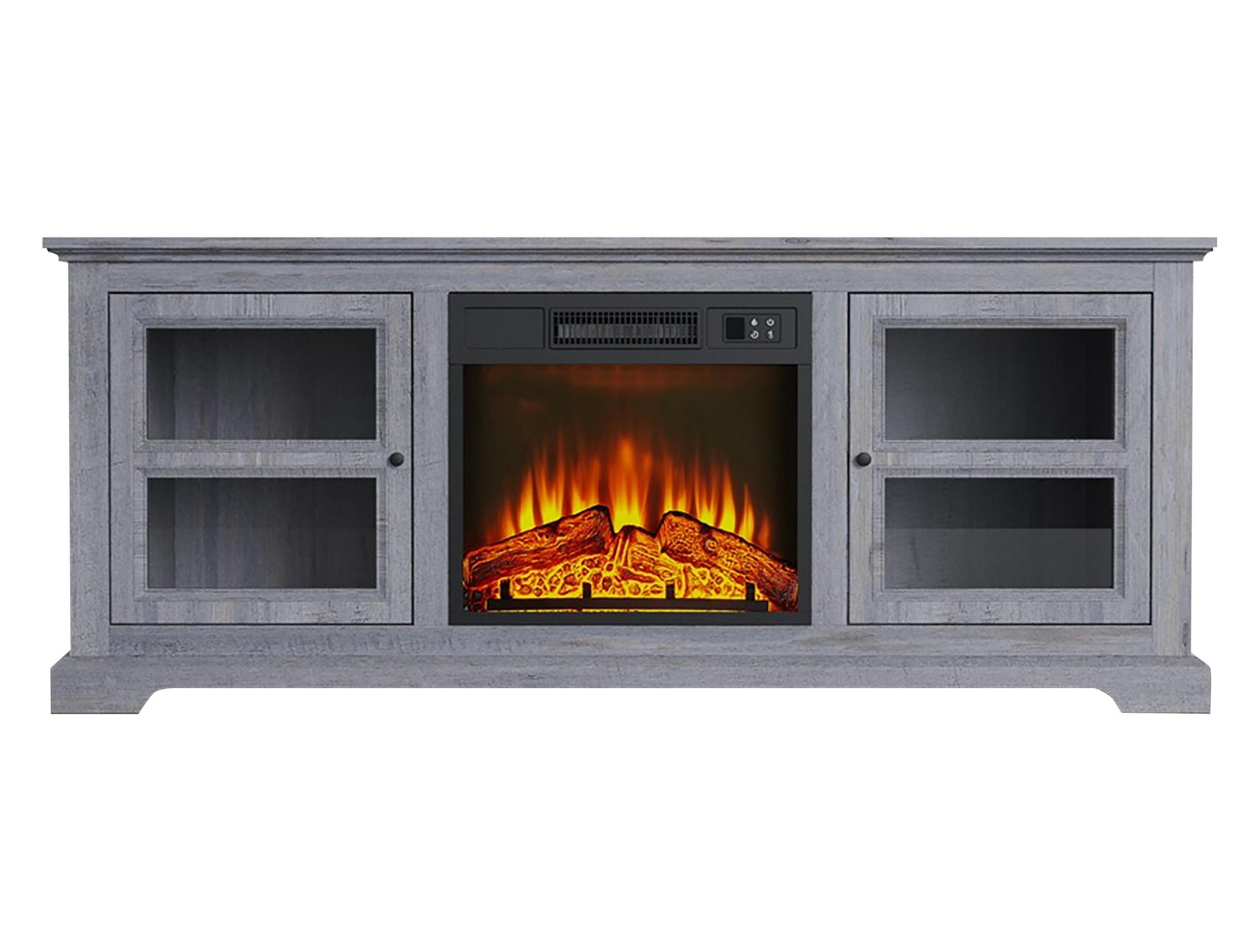 ELEKTROKAMIN in rustikaler Anrichte Grau mit elektrischem Kamin und Heizung 2000 W - Grau, Glas (147/63/40cm) - Purline