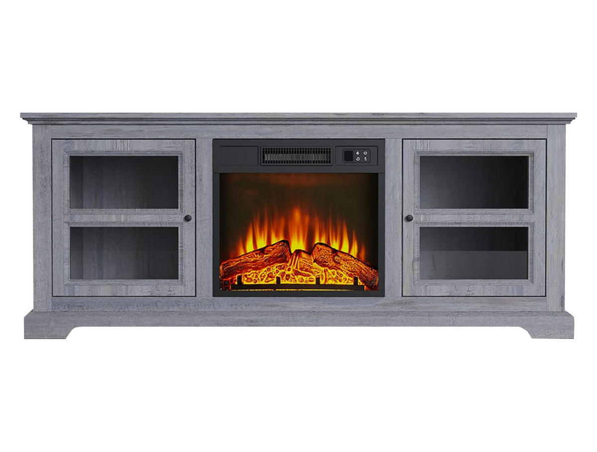 ELEKTROKAMIN in rustikaler Anrichte Grau mit elektrischem Kamin und Heizung 2000 W - Grau, Glas (147/63/40cm) - Purline