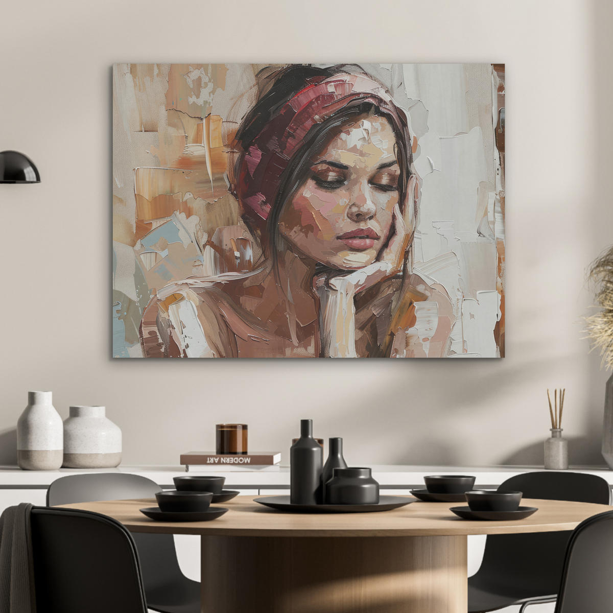AKUSTIKPANEEL Frau - Porträt - Modern 80x60 cm - Altrosa, Textil (80/0.9/60cm) - MuchoWow