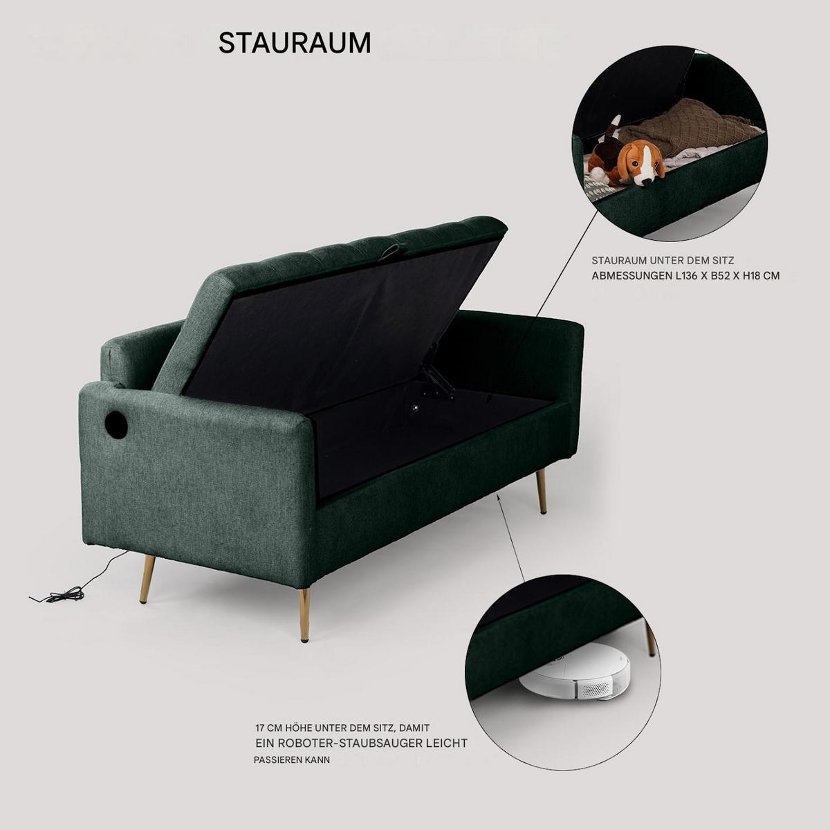 2-SITZER-SOFA in Grün - Grün, Textil (72/83/152cm) - Meubles Cosy