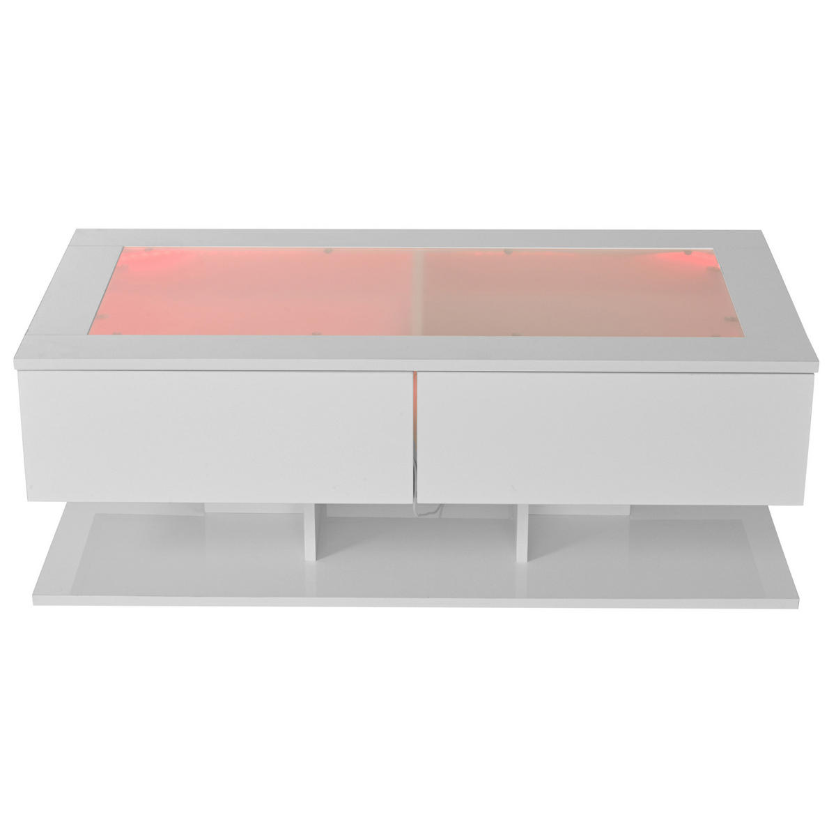 KLUBSKA miza 100/50/35 cm bela visok sijaj s steklom in LED osvetlitvijo - bela, leseni material (100/50/35cm) - BEAOK
