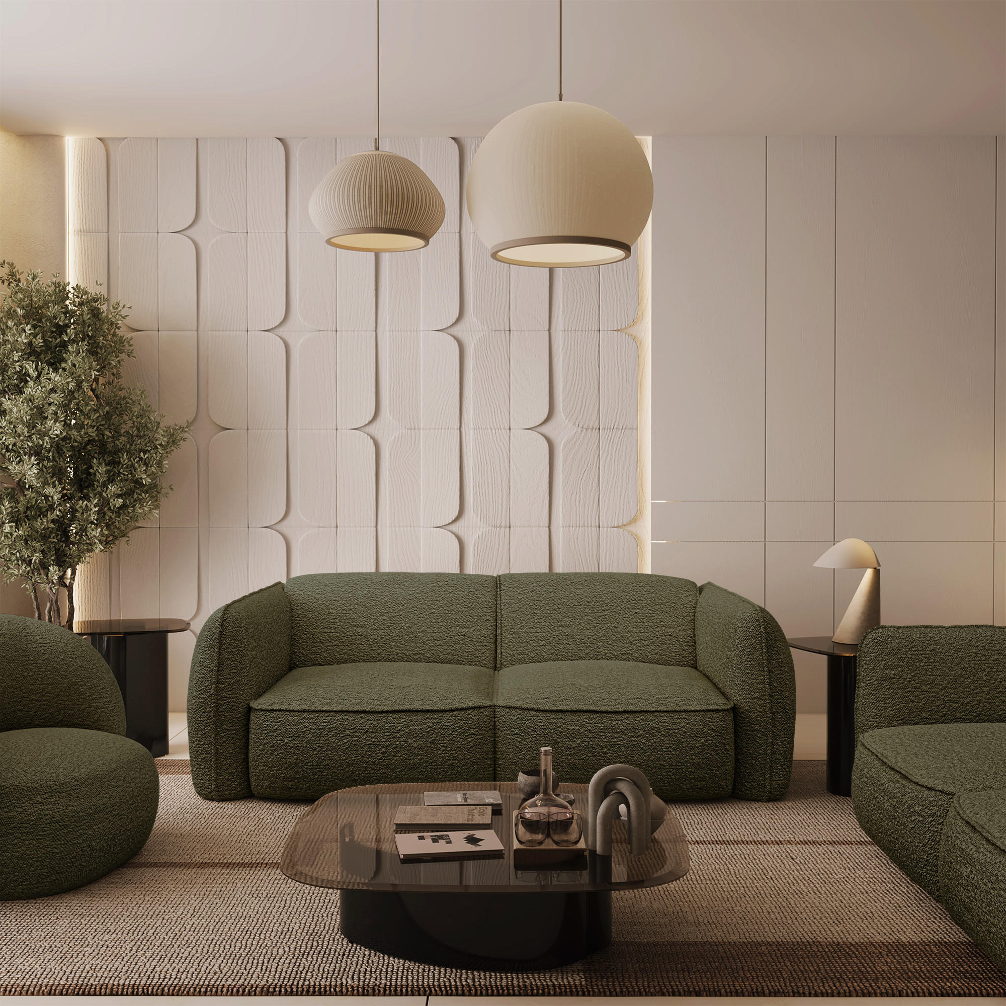 SOFA 4-SITZER Bouclé-Stoff Olivgrün 230cm - Olivgrün, Textil (230/74/90cm) - Sia Home