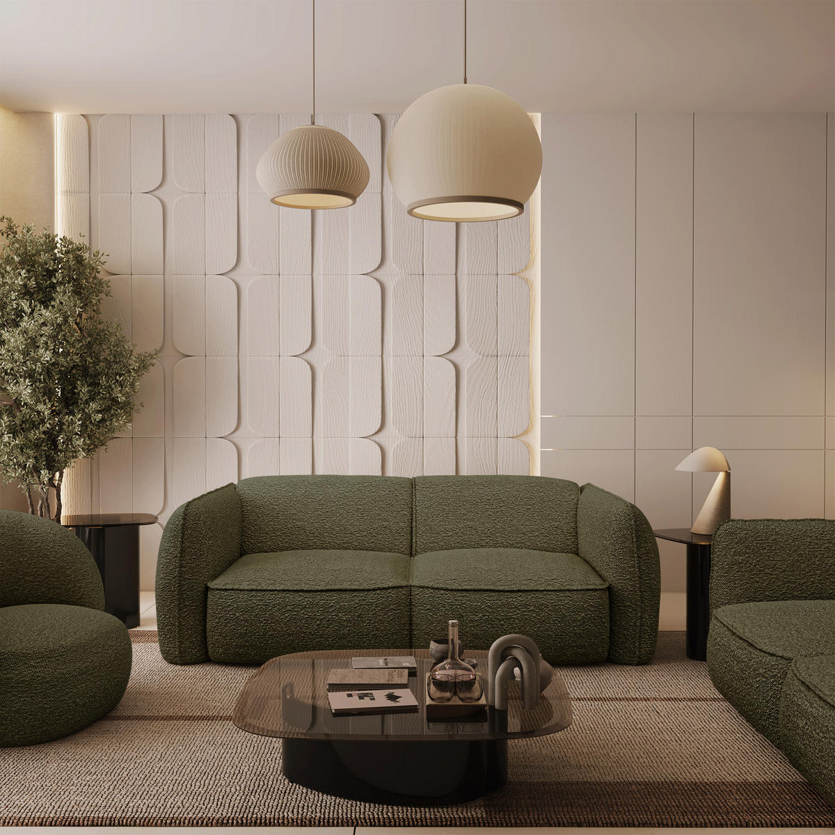 SOFA 4-SITZER Bouclé-Stoff Olivgrün 230cm - Olivgrün, Textil (230/74/90cm) - Sia Home