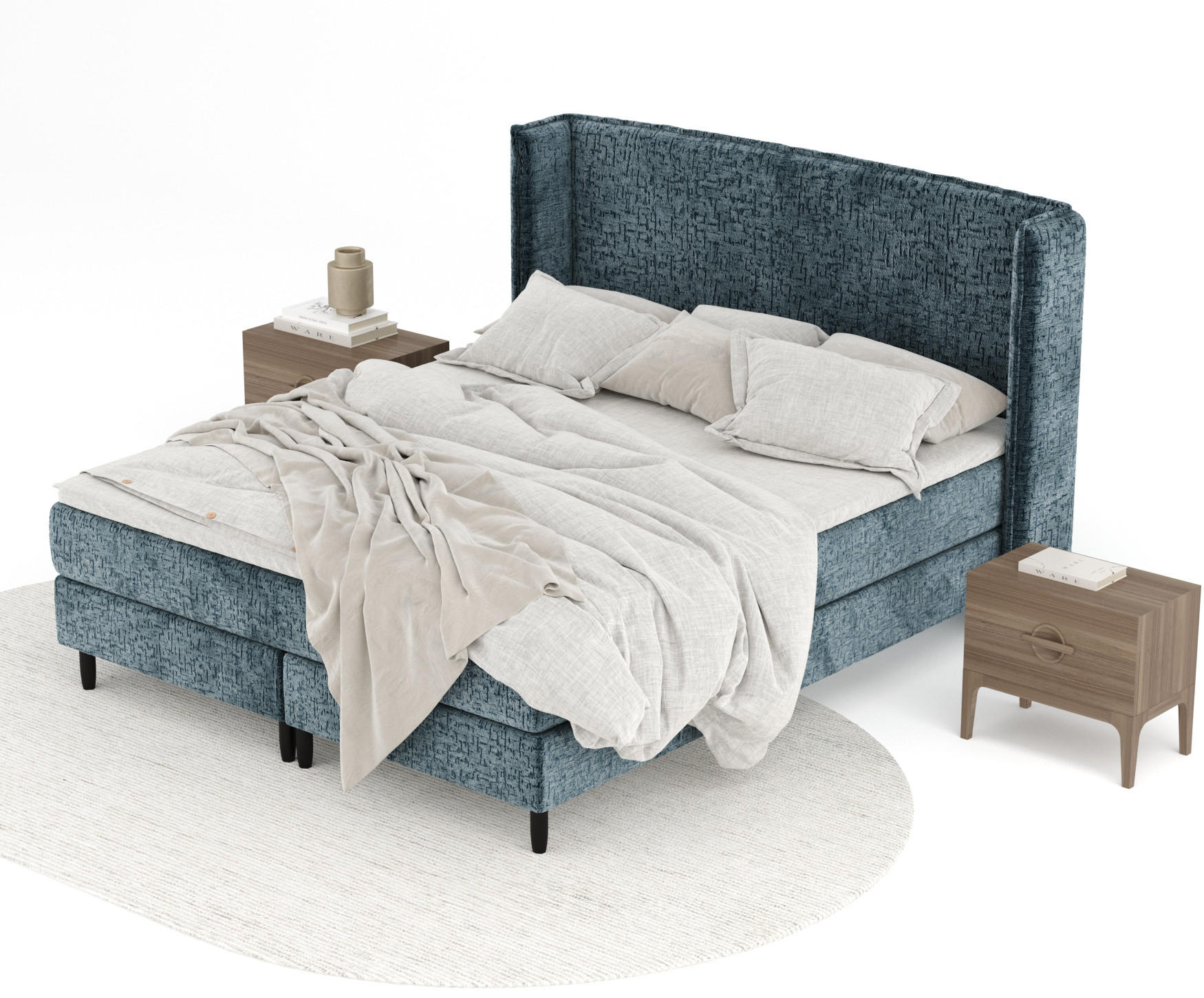 Thumbnail - Maison de Reve Kontinentalbett, Blaugrau, Textil, Buche, Kiefer, H3, Höhe ca. 20 cm, 200x200 cm, Oeko-Tex® Standard 100,...