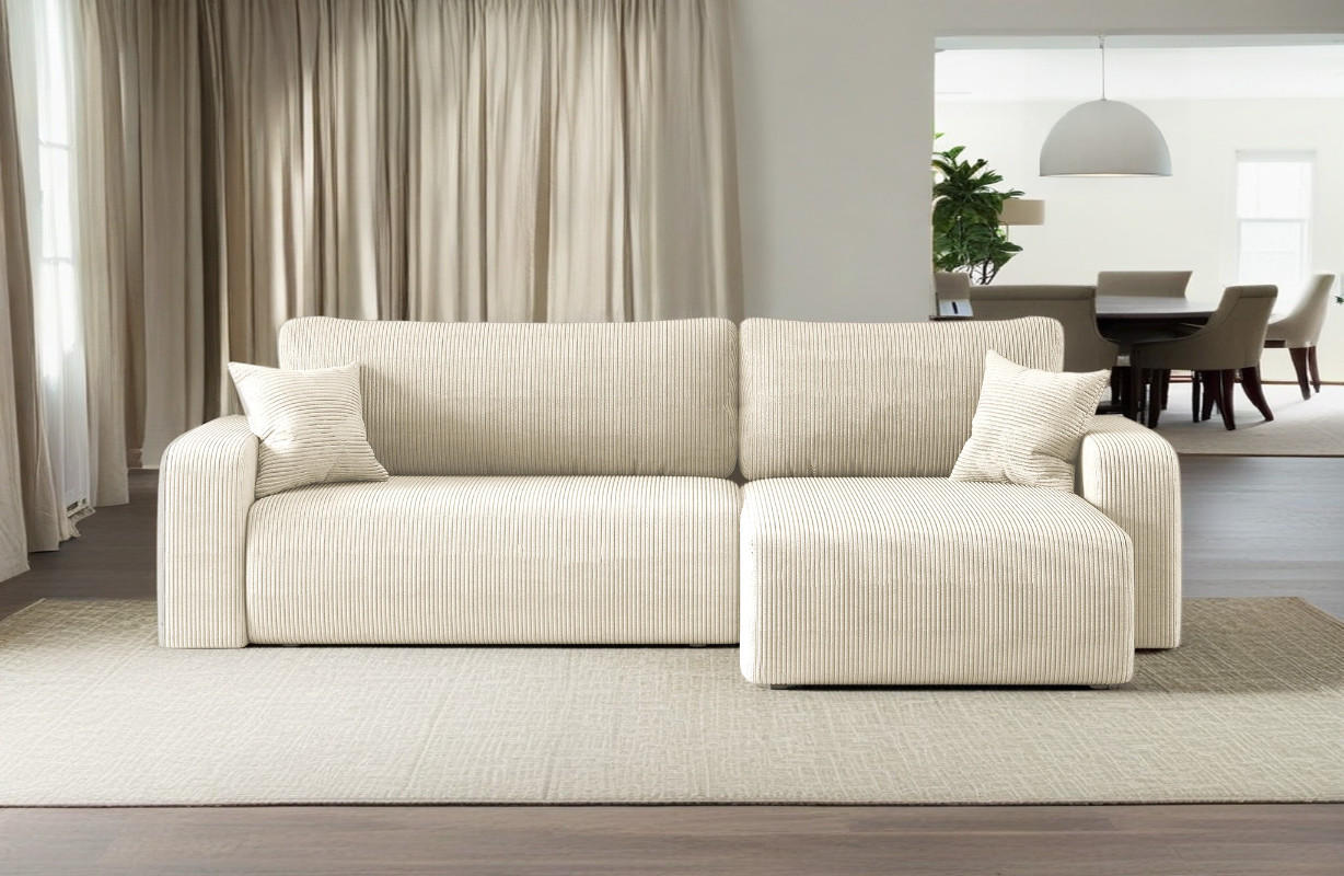 SCHLAFSOFA MILANO XL und bettkasten stoff Poso Dicker Cord Ecru Rechts - Ecru, Holz (274/82/145cm) - Kaiser Möbel
