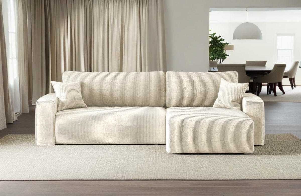 SCHLAFSOFA MILANO XL und bettkasten stoff Poso Dicker Cord Ecru Rechts - Ecru, Holz (274/82/145cm) - Kaiser Möbel