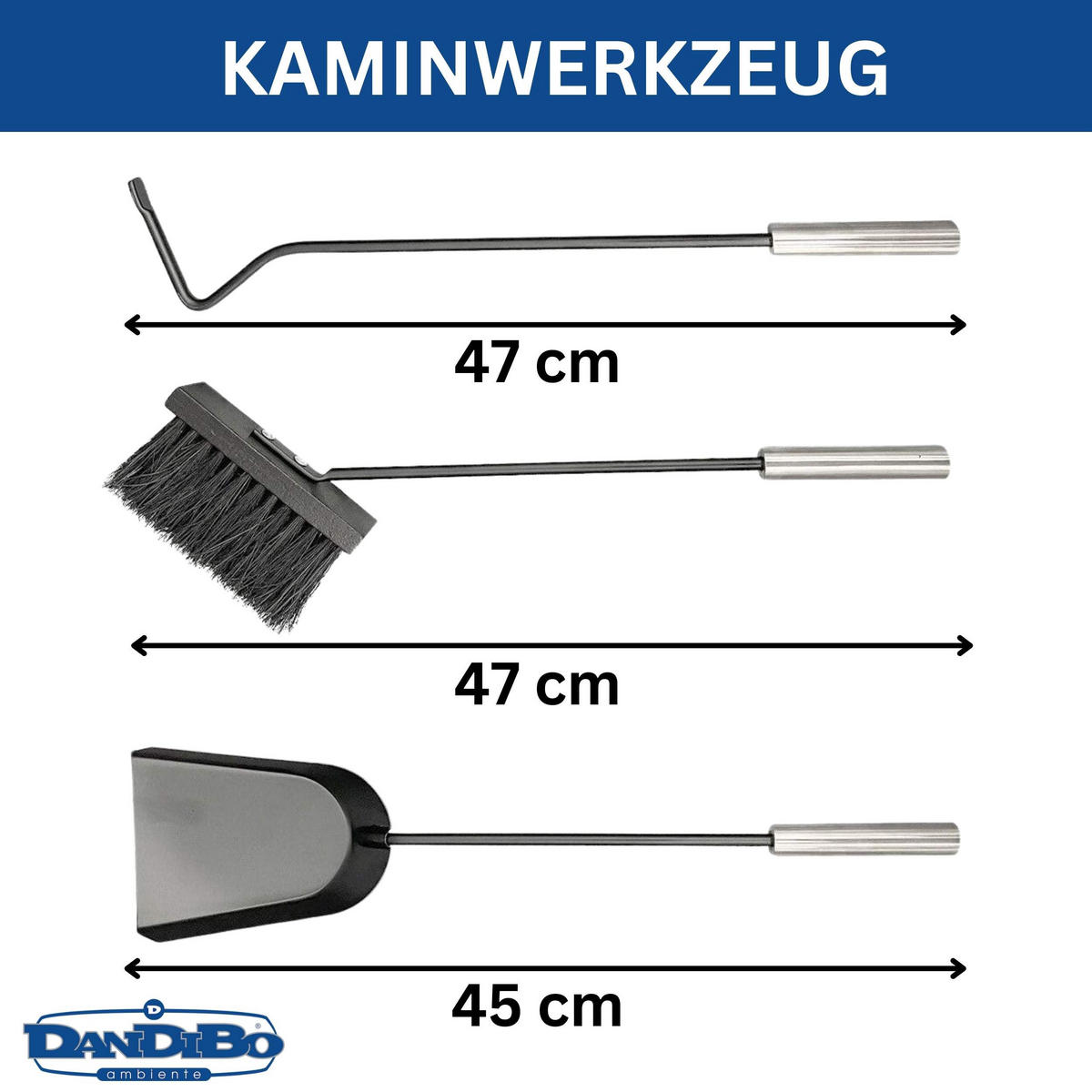KAMINBESTECK Schwarz Modern 4 Teilig Set - Schwarz, Metall (20/55/20cm) - DanDiBo