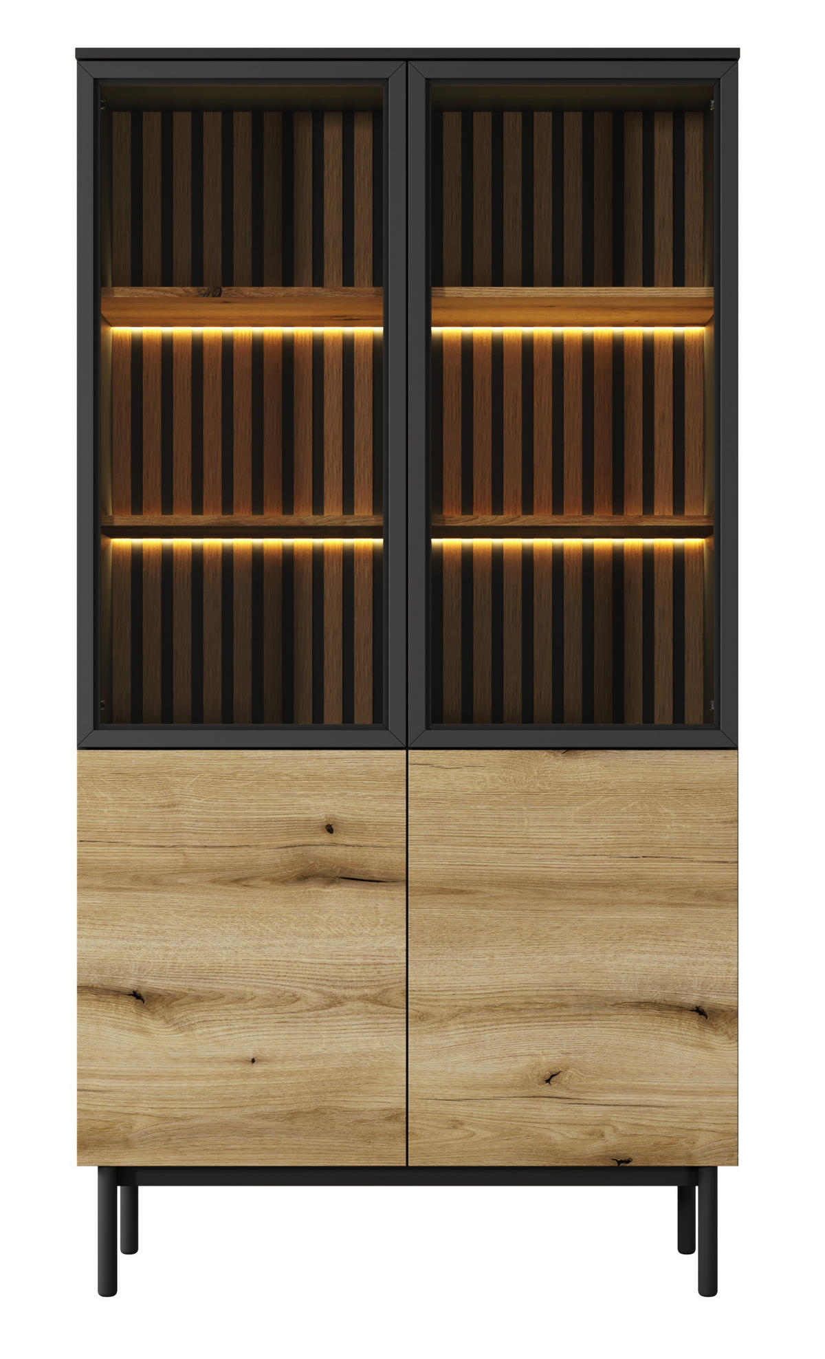 VITRINENSCHRANK 100 cm Jotare mit LED-Beleuchtung, Schwarz, Eiche Evoke - Schwarz, Holz (100/188/39cm) - Emporius