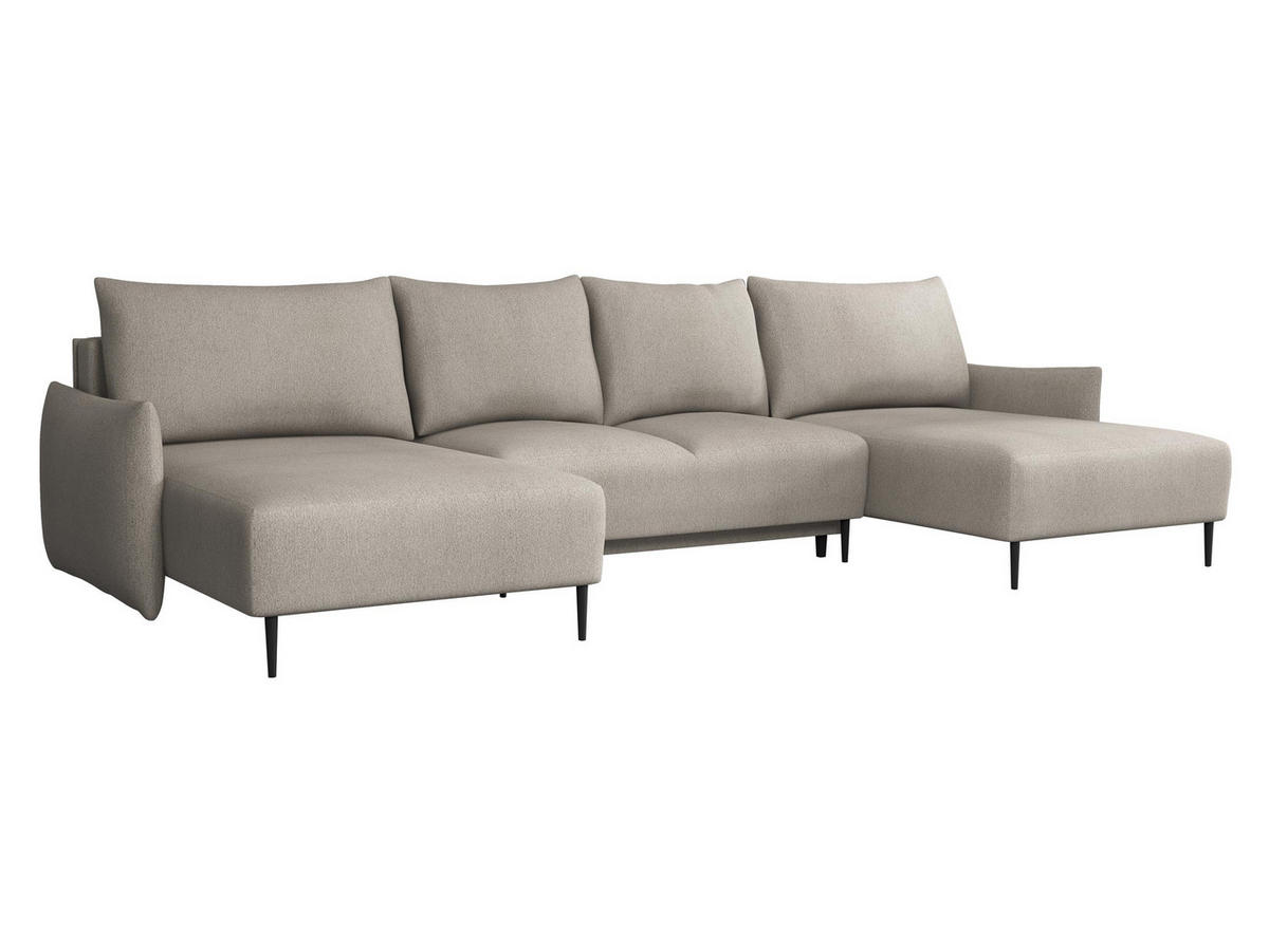 WOHNLANDSCHAFT Santi U - Beige/Schwarz, Holz/Textil (328/88/160cm) - MIRJAN24