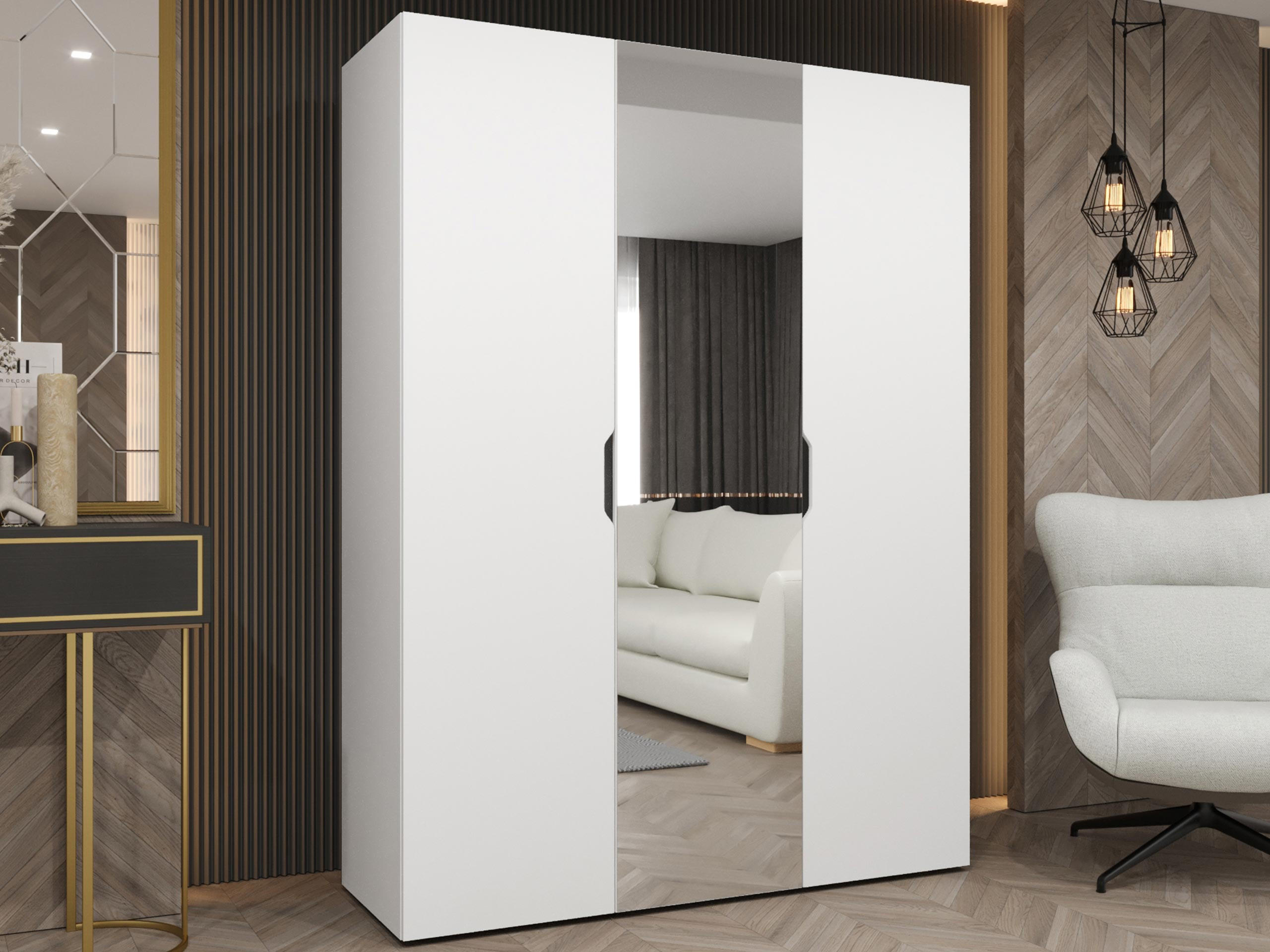 DREHTÜRENSCHRANK Malaga 150 mit Frontspiegel - Weiß, Holzwerkstoff (150/202/52cm) - MIRJAN24