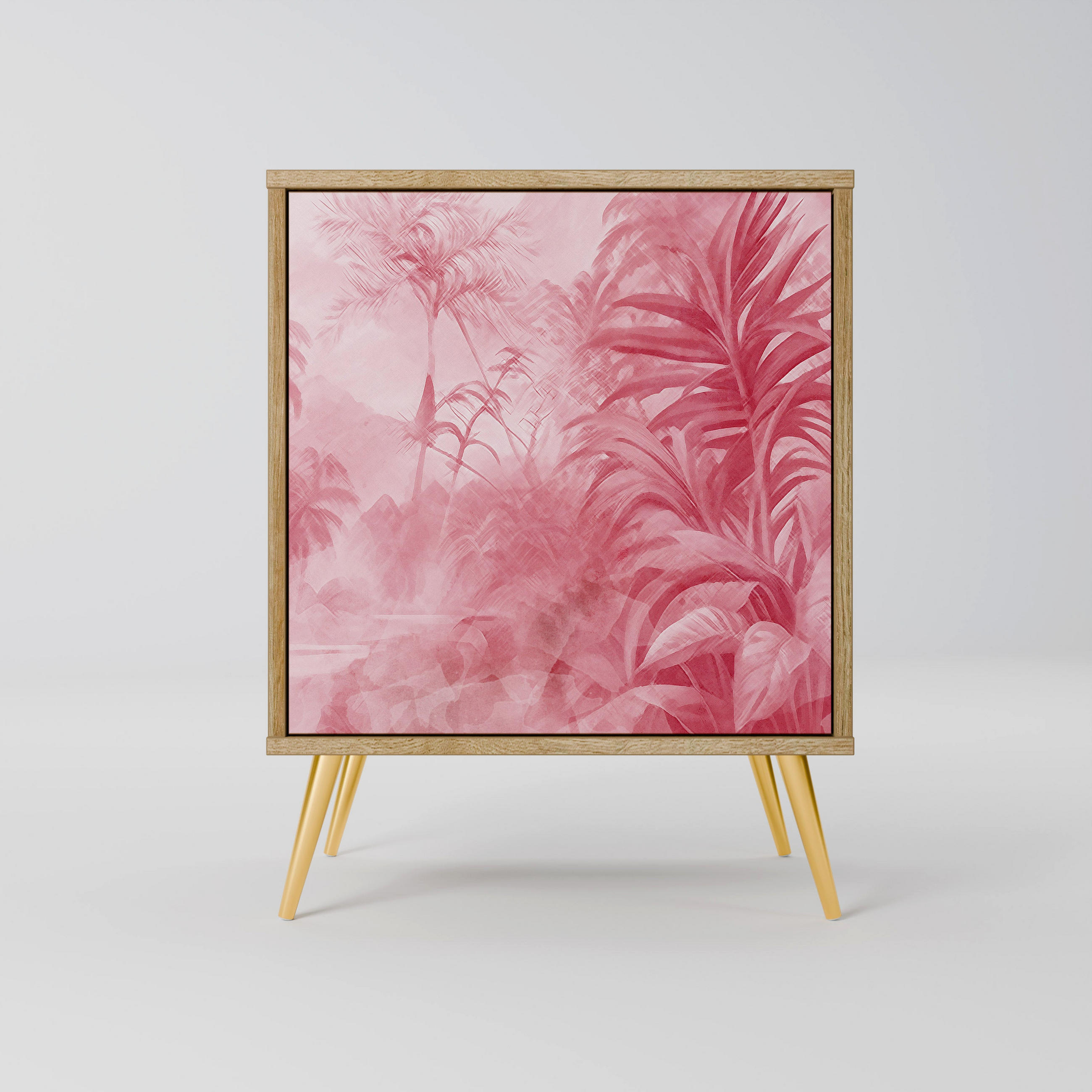 SIDEBOARD SWEET TROPICS, Eichefarben, 57,5x42x75,5 cm, Goldfarbene Metallfüße - Eichefarben/Goldfarben, Holzwerkstoff/Metall (57.5/75.5/42cm) - SpaceRebels