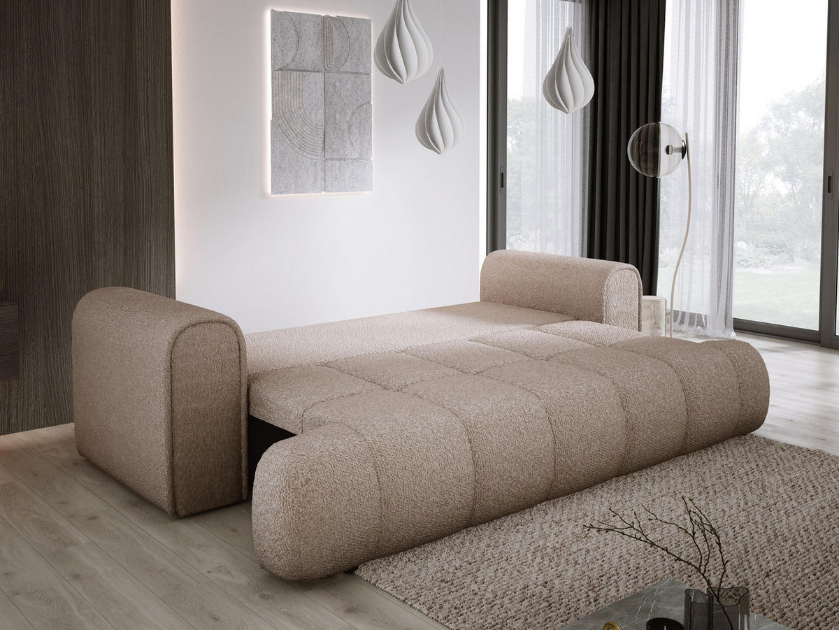 SOFA COCO SCHLAFSOFA mit Bettfunktion, Anthology Stoffbezug, 2-Sitzer, freistehend, Größe: 250x105x90 cm, Beige - Cappuccino, Holz/Textil (250/90/105cm) - DomoHome