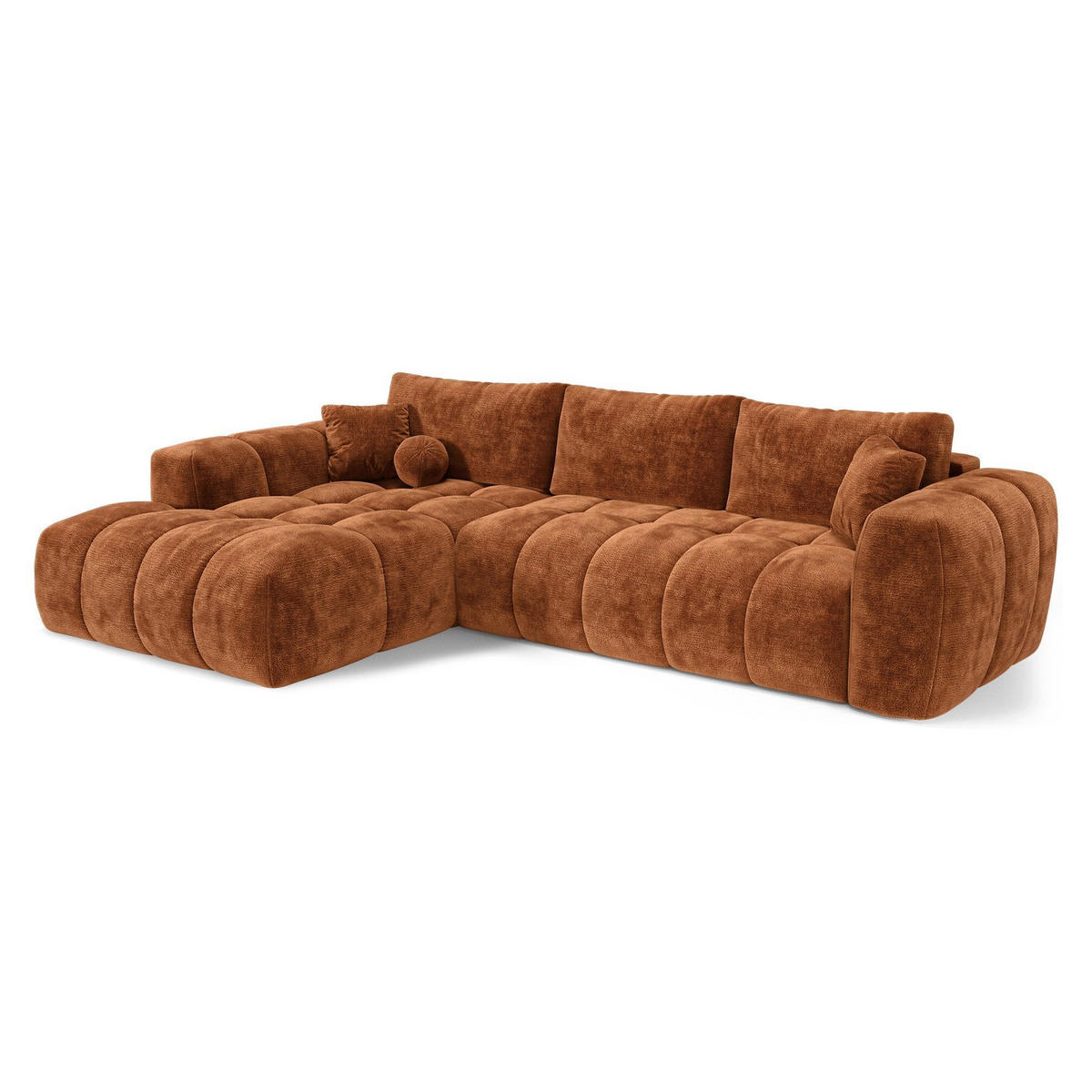 LINKSECK-SCHLAFSOFA mit Stauraum SKY Geprägter Samt Terrakotta 310cm - Dunkelorange/Terracotta, Textil (310/180cm) - Premium Interiors