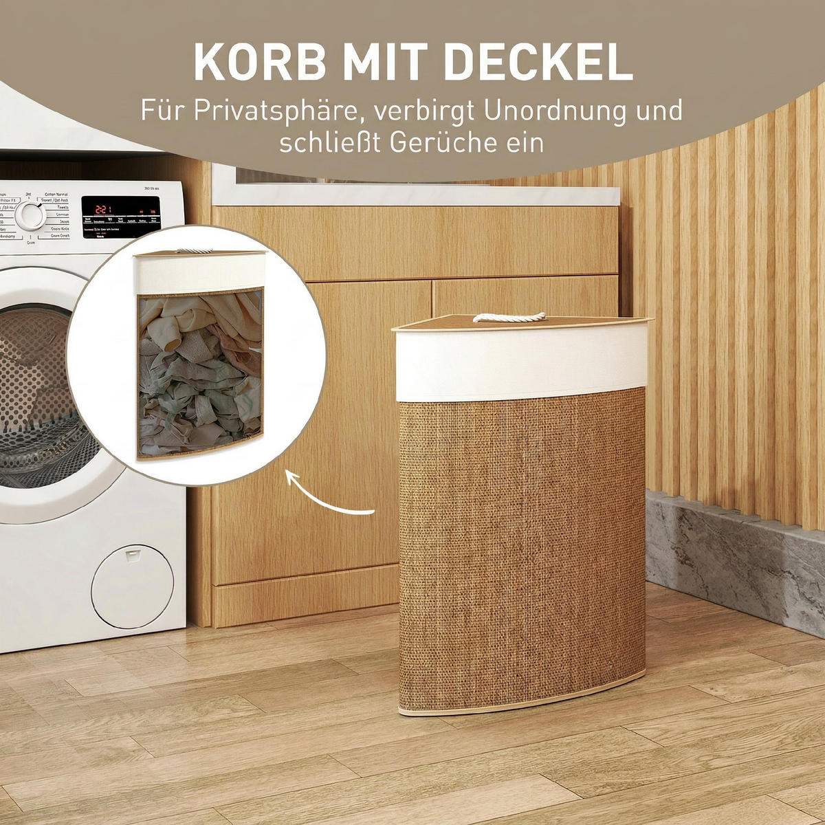 WÄSCHEKORB DE-18819 eckig mit Deckel & abnehmbarem Beutel Braun - Braun, Naturmaterialien (35/60/35cm) - ComfortXL
