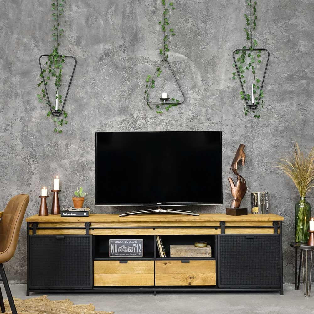 TV-SCHRANK aus Massivholz STRONG 1 - Honigeiche/Schwarz, Holz (220/67/40cm) - Seart