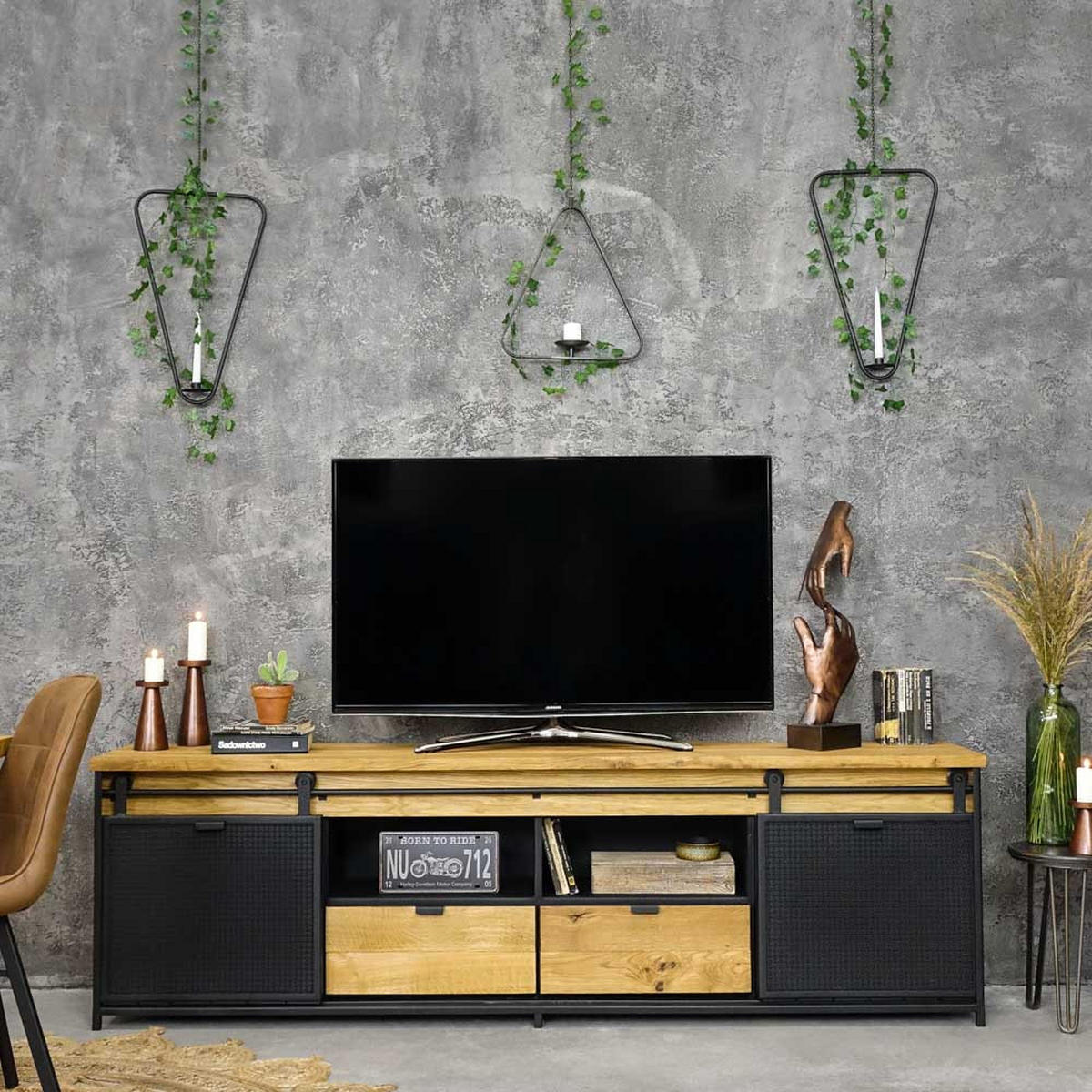 TV-SCHRANK aus Massivholz STRONG 1 - Honigeiche/Schwarz, Holz (220/67/40cm) - Seart