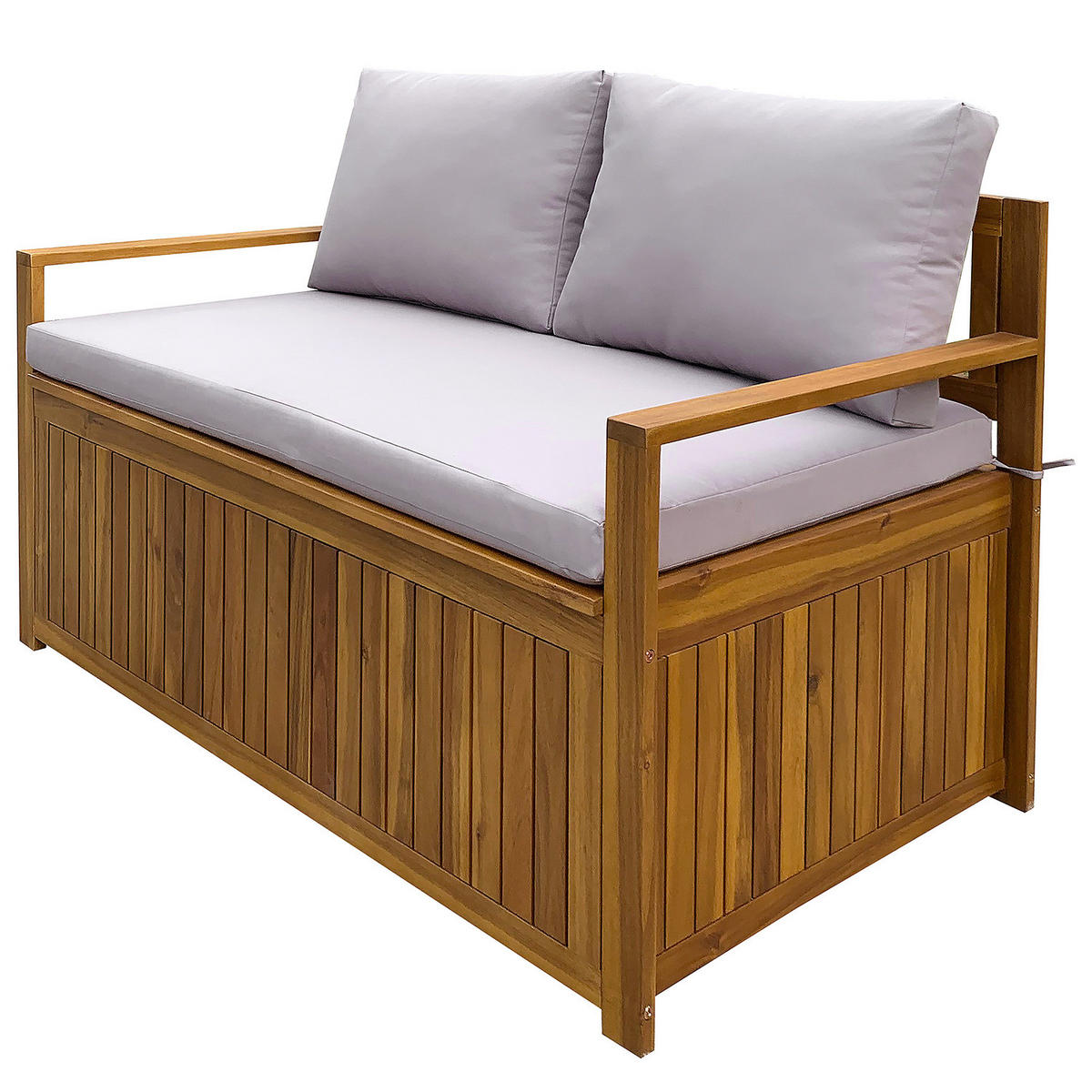 MASSIVE GARTENBANK - Akazie massiv / Polyester - Braun / Grau - Braun/Grau, Holz/Textil (120/79/69cm) - home24