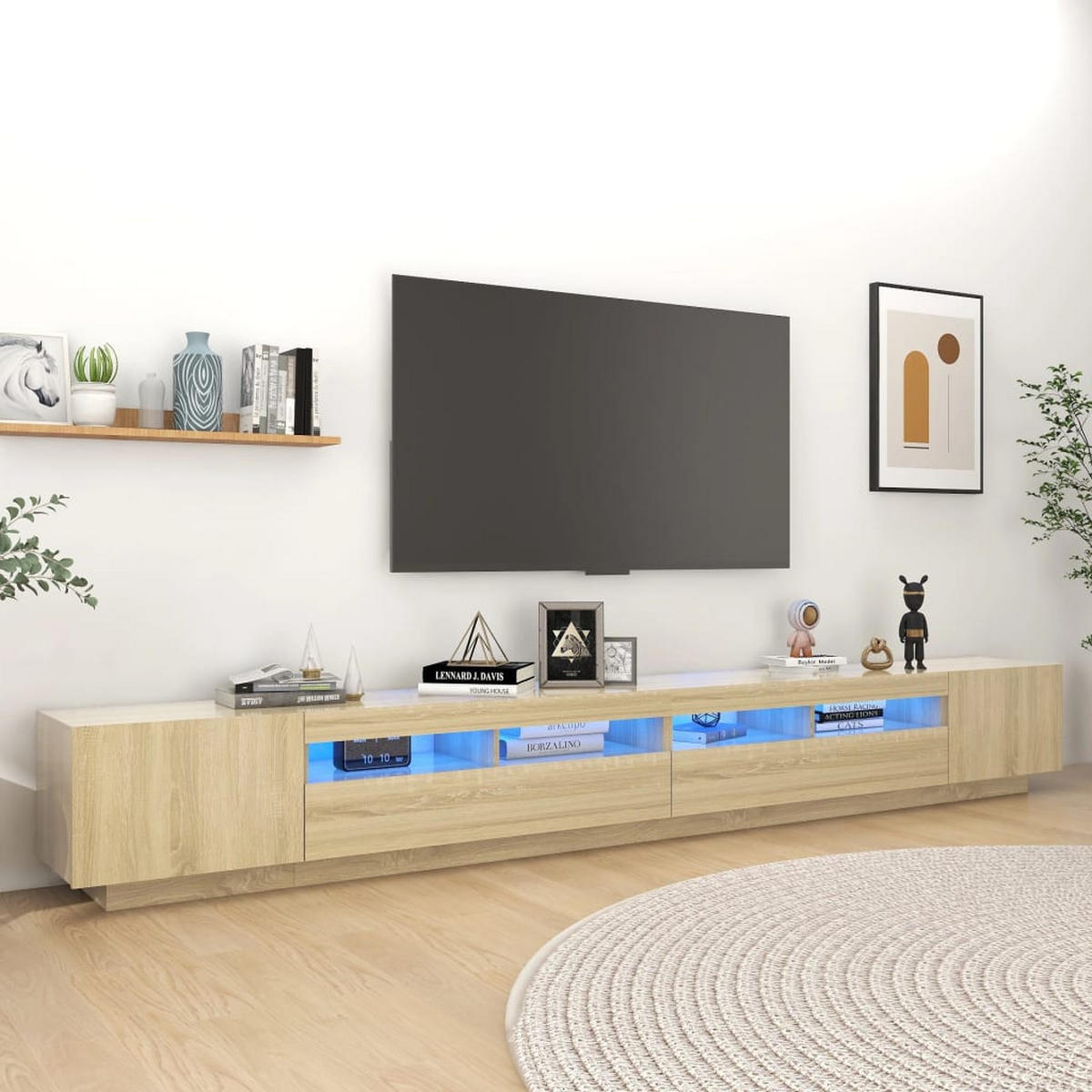 TV-SCHRANK Mit Led-Leuchten Sonoma-Eiche 300/35/40 Cm - Braun, Holzwerkstoff (300/40/35cm) - vidaXL