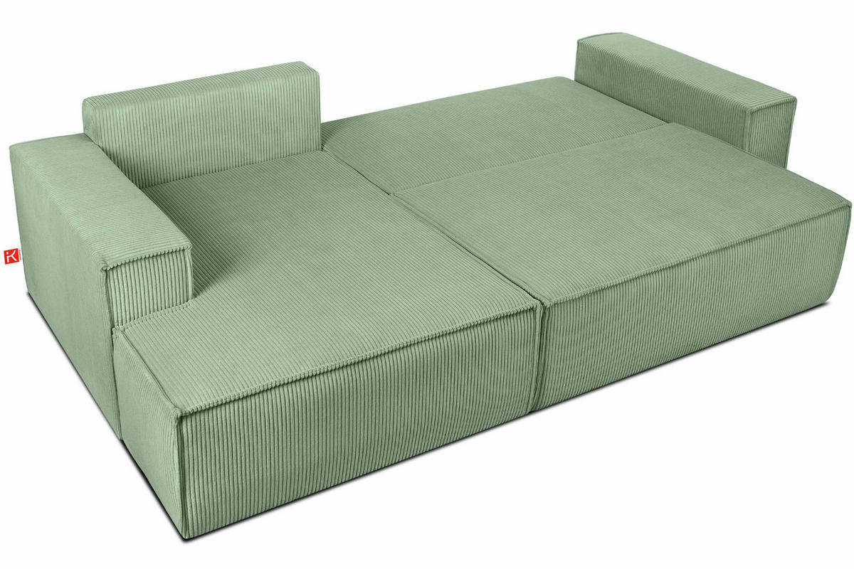 ECKSCHLAFSOFA-LINKS NAPI in Pet Friendly Cord-Stoff, mintfarben - Schwarz/Mintgrün, Textil (262/148cm) - KONSIMO®