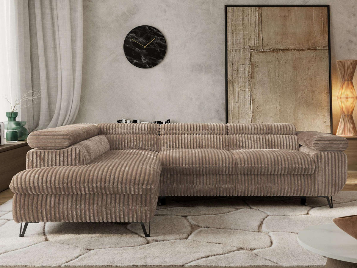 ECKSOFA PABLO L Braun Cord - Links Seite mit T25 Topper - Schwarz/Braun, Textil/Metall (208/273cm) - MKS