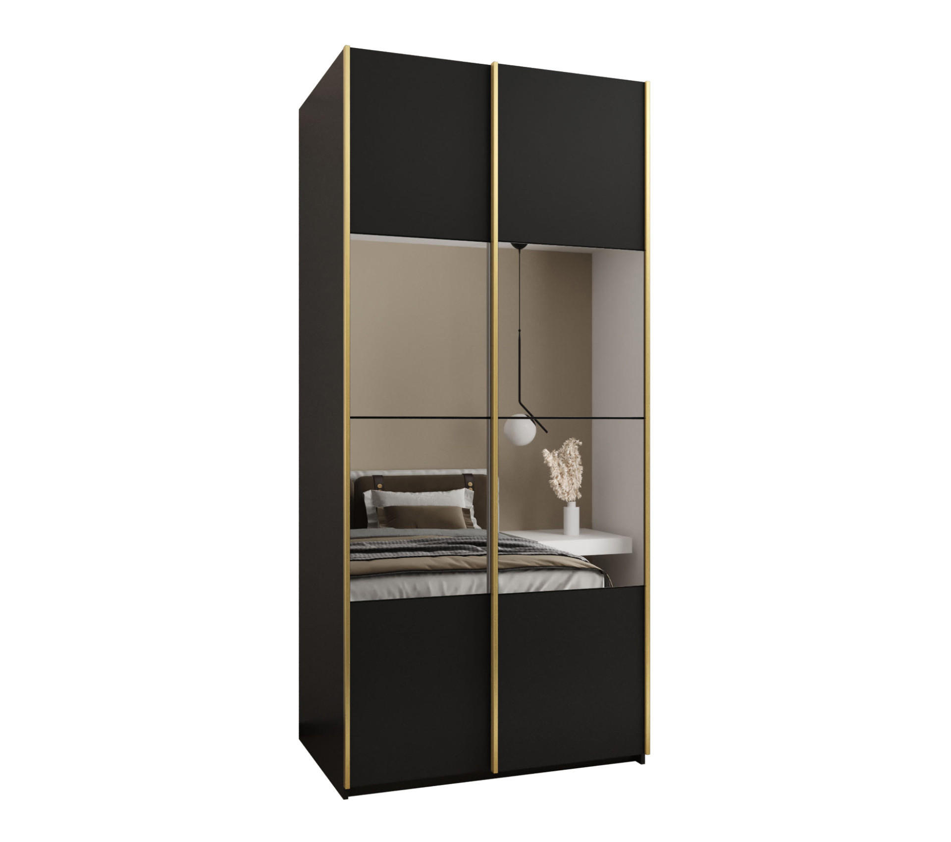 Abiks Möbel Schwebetürenschrank Schwarz, Schwarz, Gold 110x245x64 cm