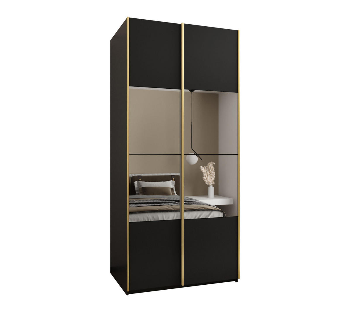 SCHWEBETÜRENSCHRANK 245,5/110/64 2-türig - Goldfarben/Schwarz, Holz/Metall (110/245/64cm) - Abiks Möbel